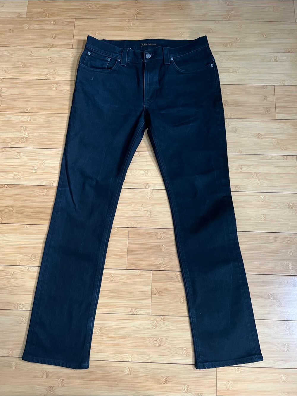 Nudie Jeans Slim Straight Black Denim %99 Organic Cotton 36x34
